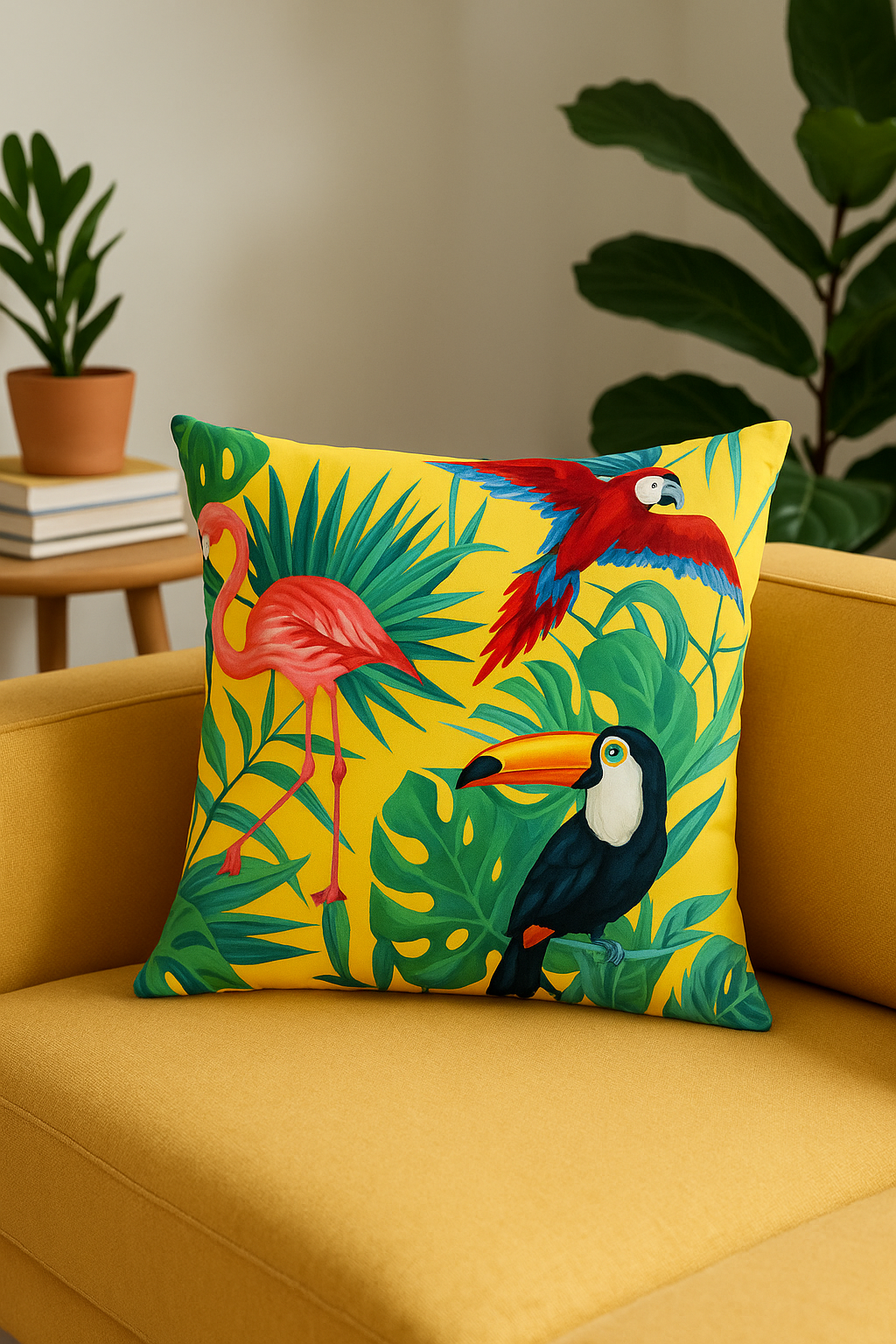 Bright Green Cactus & Monstera Throw Pillow Cover - view 2