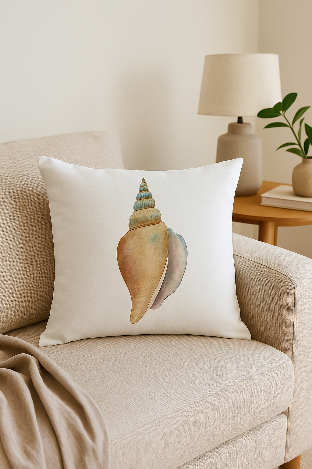 Throw Pillow Cover with Seashell Pattern, Coastal Style, Style Three - view 2