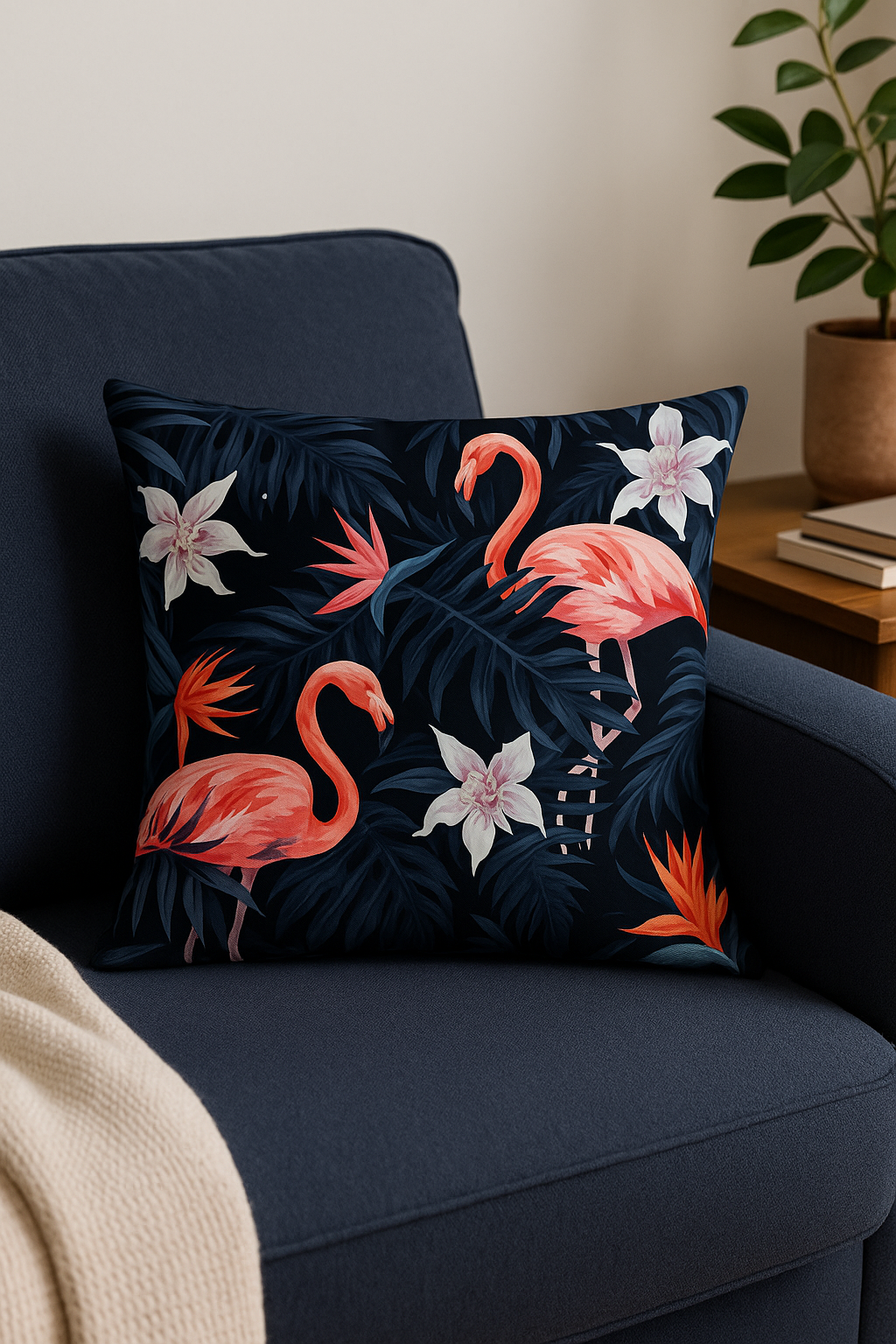 Pink Flamingo Throw Pillow Cover for Sofa, Bed, or Armchair - view 2