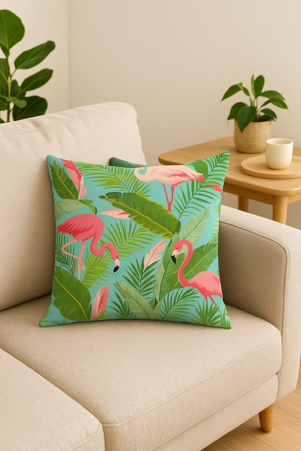Pink Flamingo Throw Pillow Cover with Solar Graphic Print - view 2