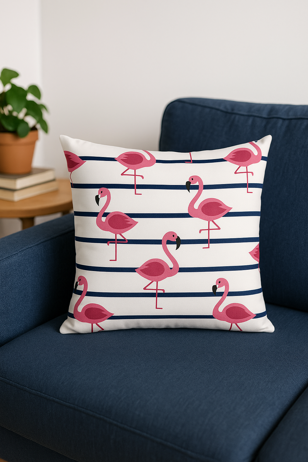 Throw pillow cover pink flaming pattern for a tropical style - view 2