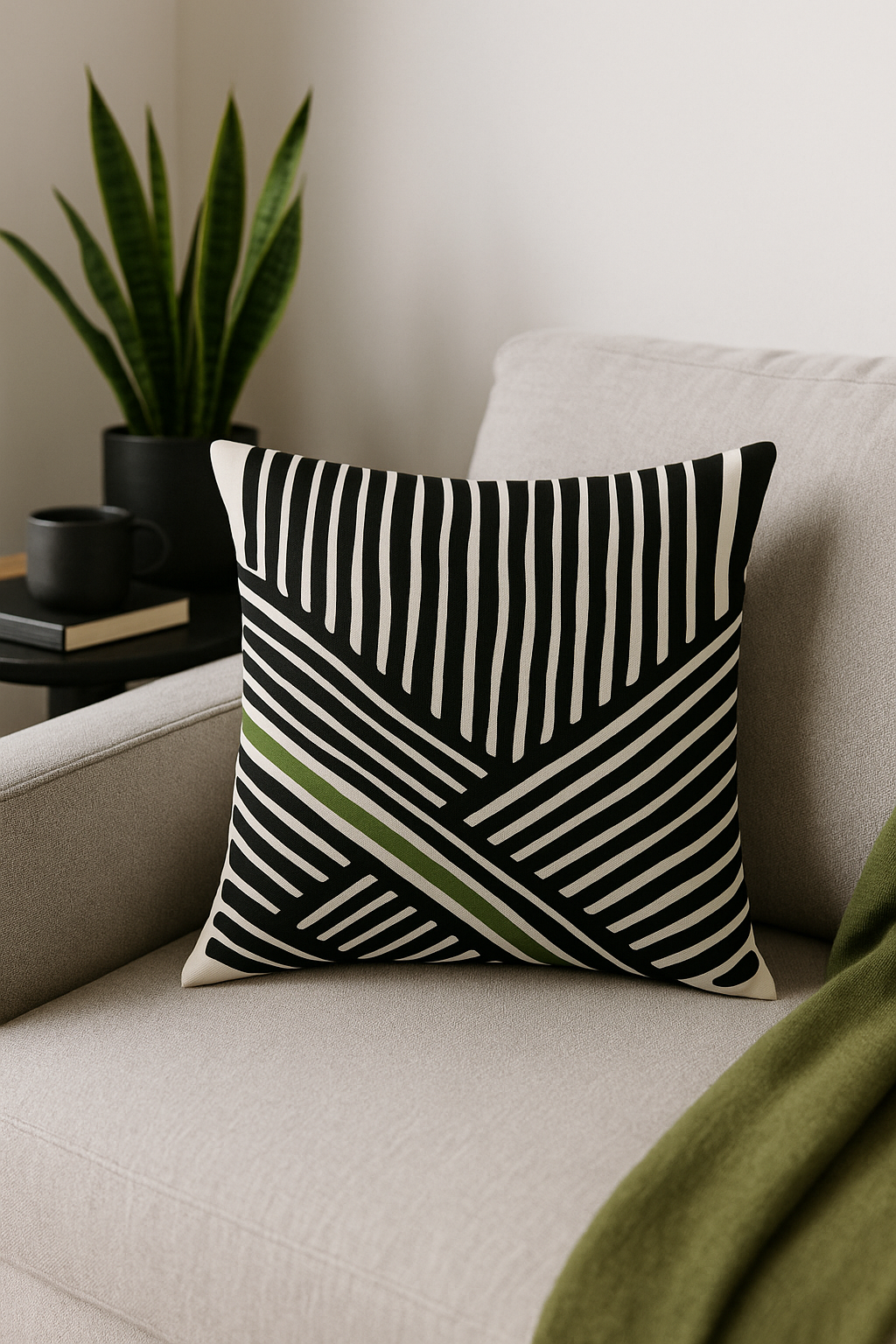 Scandinavian Abstract Green Floral Throw Pillow Cover - view 2