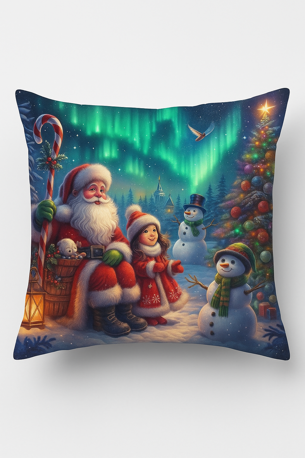 Santa Claus throw pillow cover and decorative snowmen