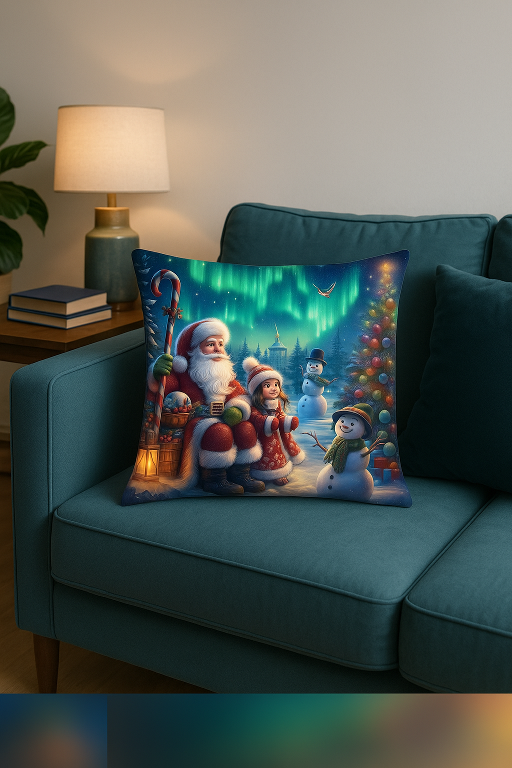 Santa Claus throw pillow cover and decorative snowmen - view 2