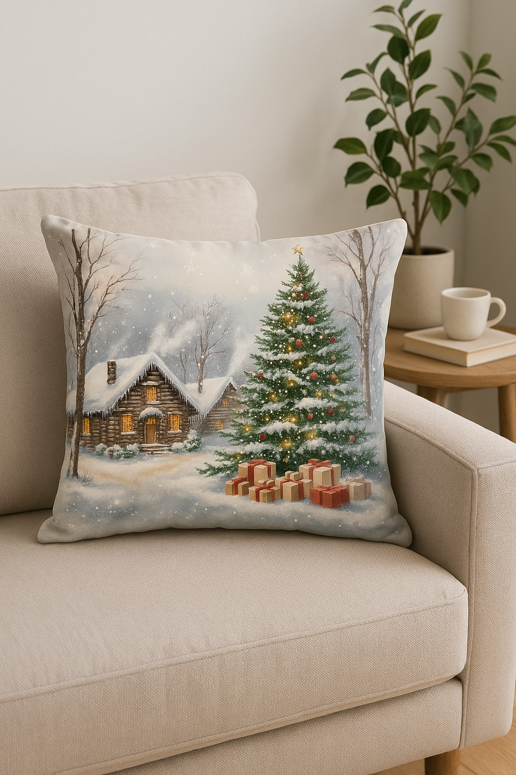 Santa Claus and Snowy Chalet Throw Pillow Cover for Seats and Beds - view 2