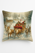 Santa Claus and Snowy Chalet Throw Pillow Cover for Sofas and Benches