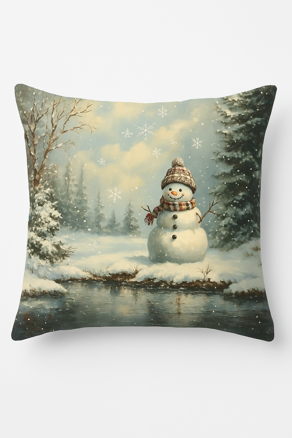 Throw pillow cover Santa Claus pattern and winter chalet