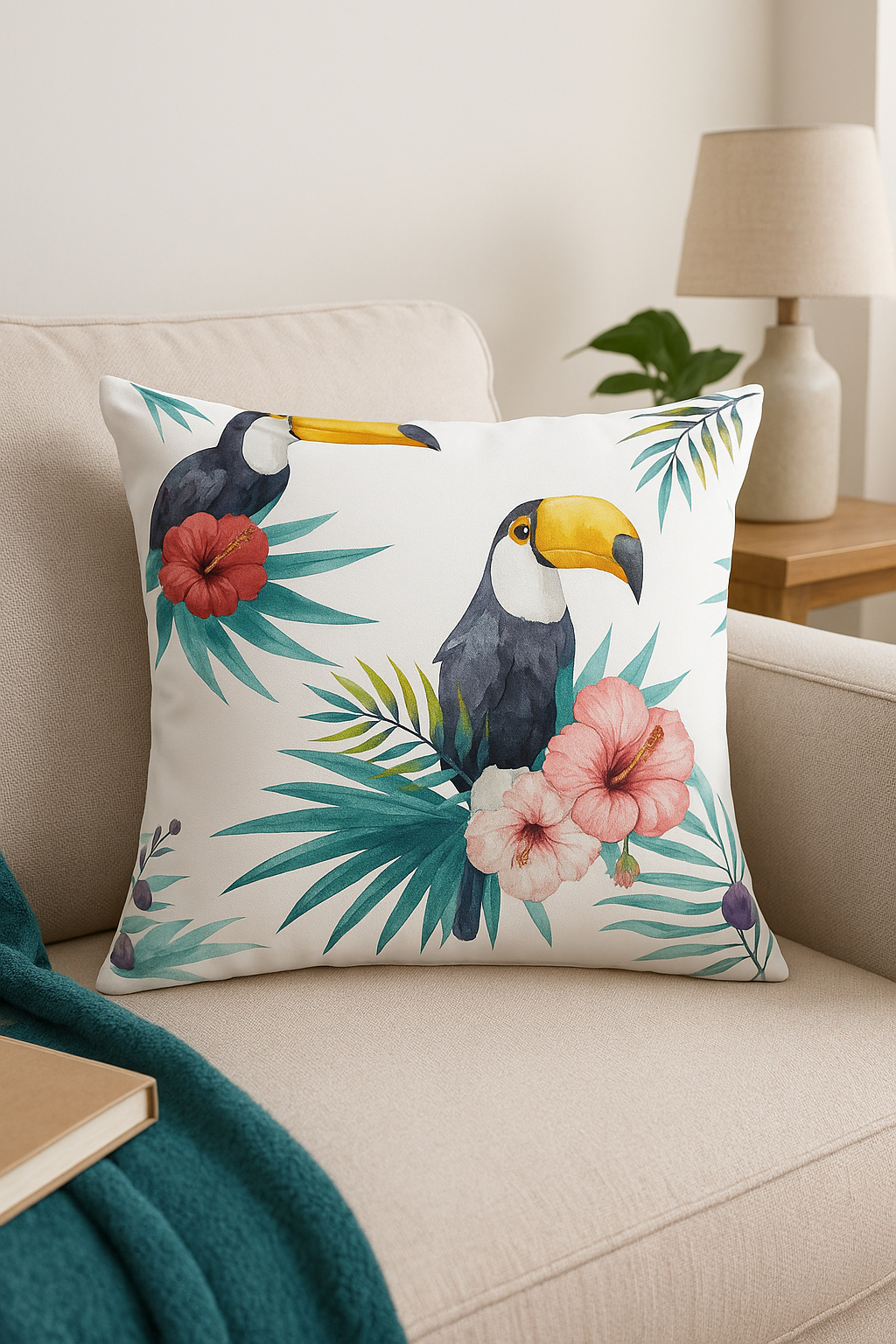 Tropical Parrot Print Throw Pillow Cover for Sofa, Design 5 - view 2