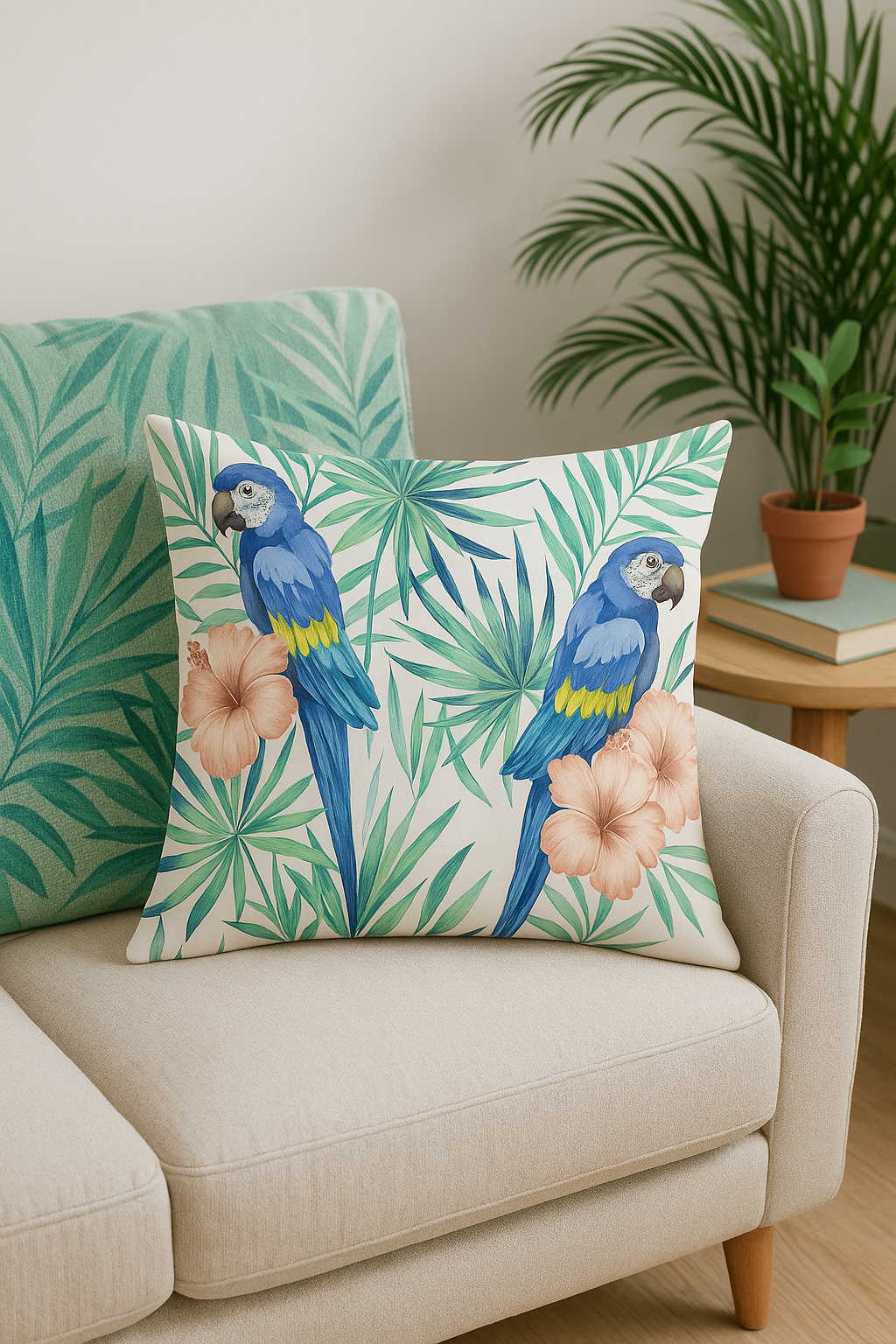 Throw pillow cover tropical parrot pattern for living room - view 2