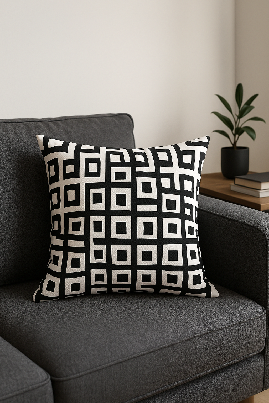 Black and white decorative corrugated geometric throw pillow cover - view 3