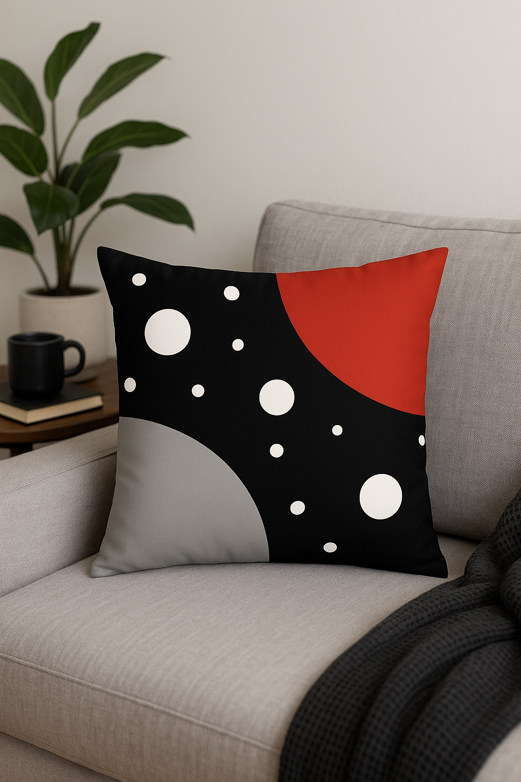 Black and Red Throw Pillow Cover, Sophisticated Geometric Print - view 2