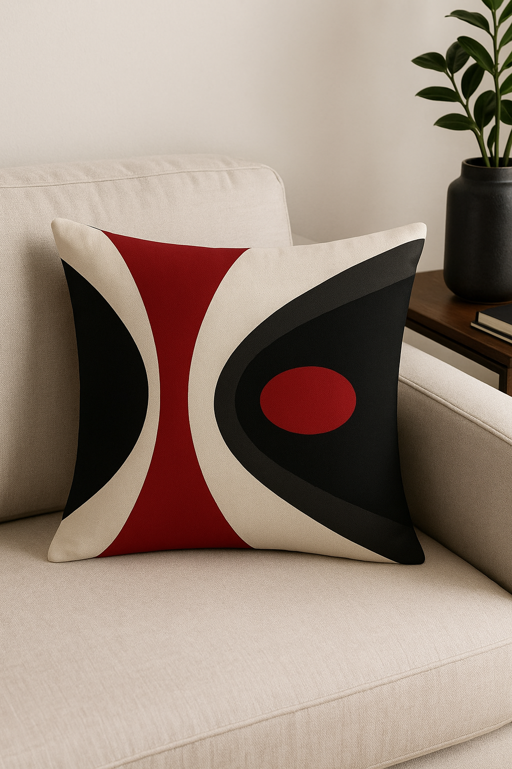 Black and Red Throw Pillow Cover with Geometric Pattern - view 2