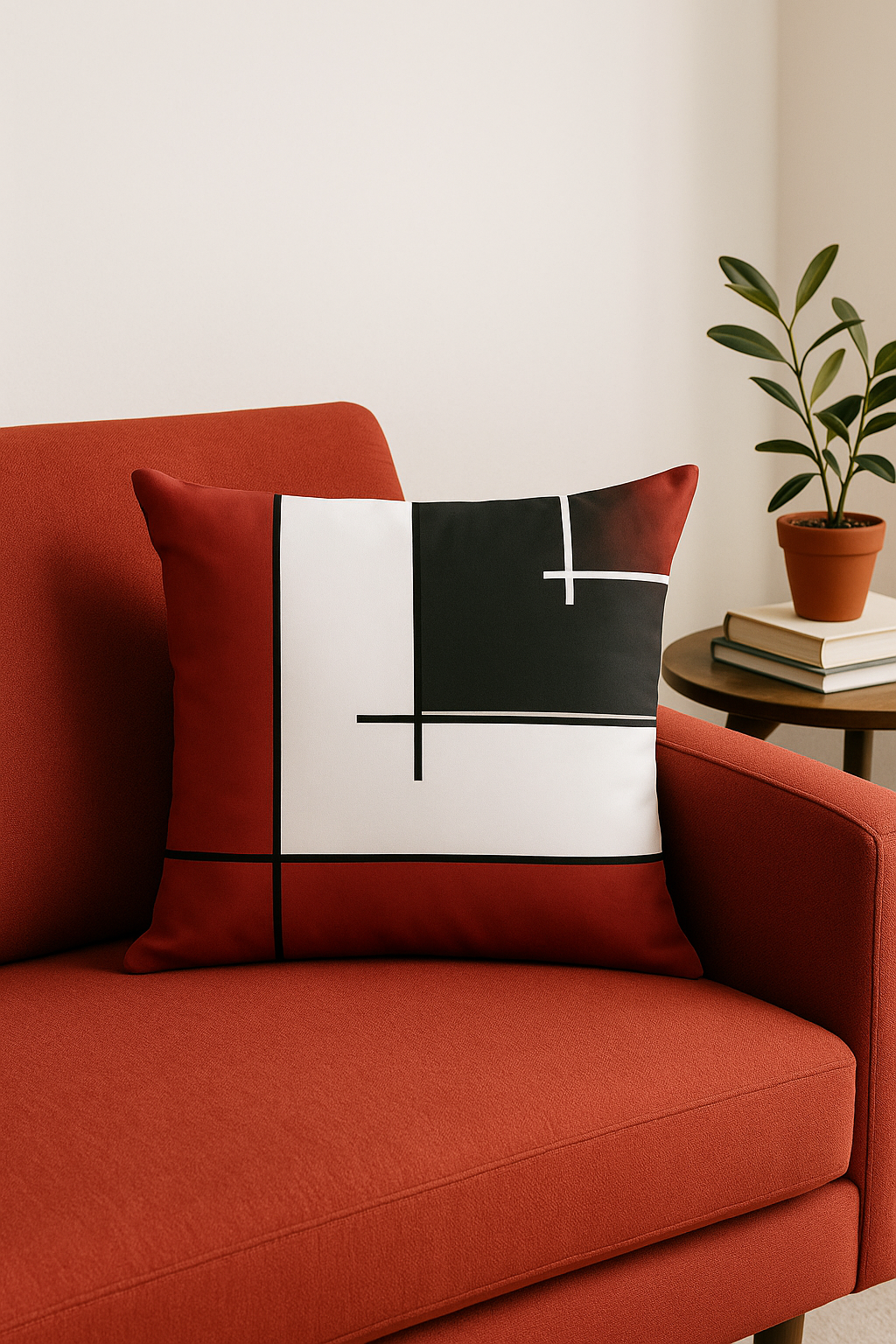 Black and Red Geometric Throw Pillow Cover, Bold Contrast - view 2