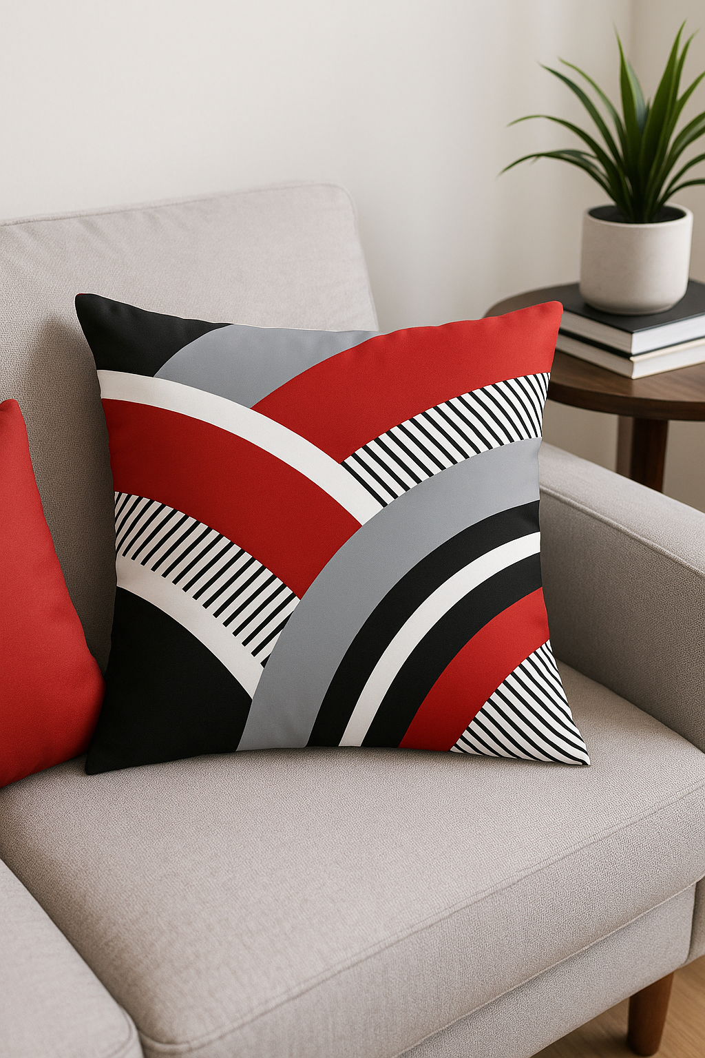 Expressive Black & Red Modern Geometric Throw Pillow Cover - view 2