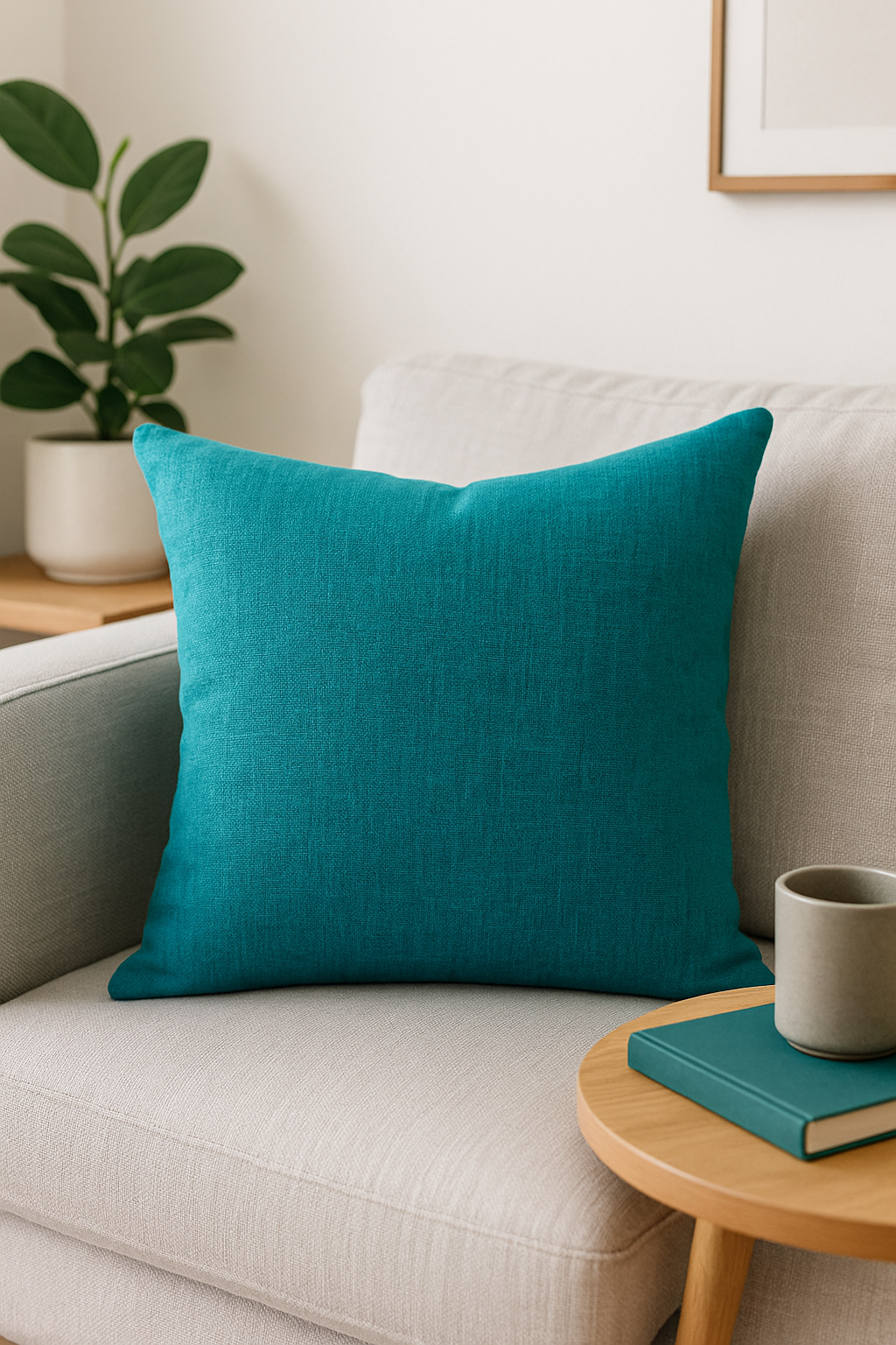 Custom throw pillow cover in thick, plain linen - view 2