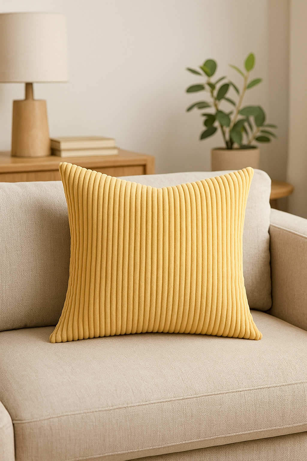 Striped throw pillow cover in ribbed velvet large size customizable 65x65 70x70 - view 2