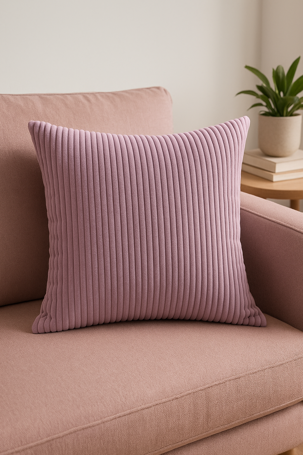 Striped throw pillow cover in customizable ribbed velvet 65x65 70x70 cm - view 2