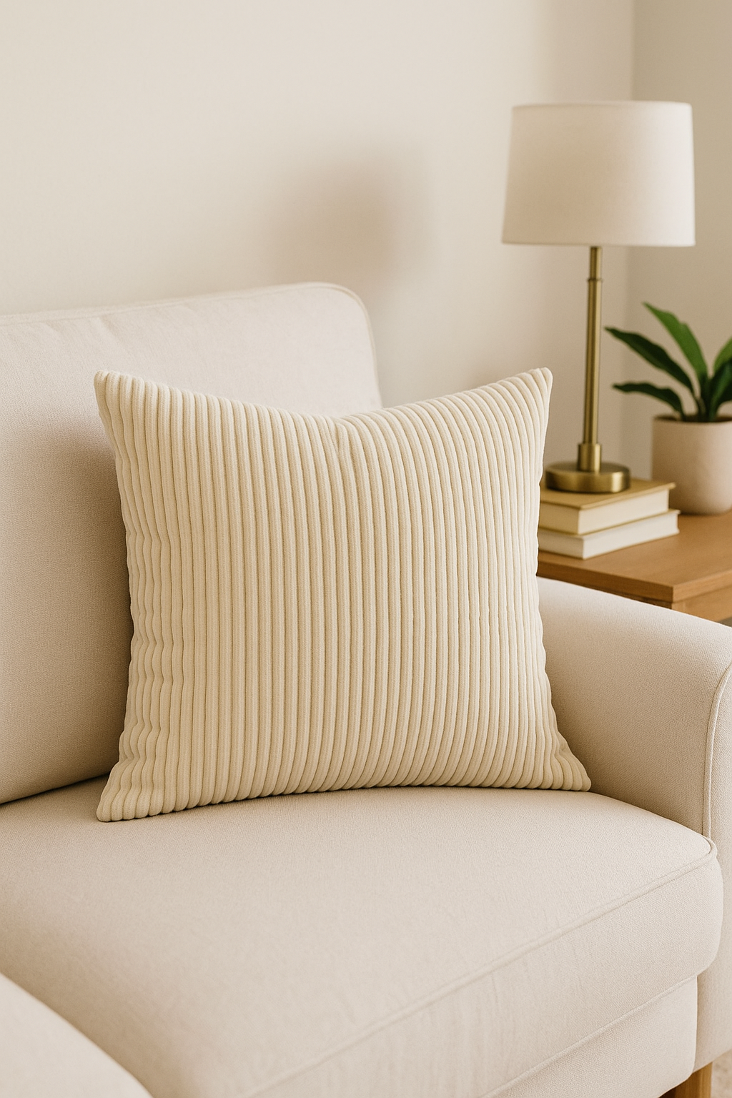 Striped throw pillow cover in customizable ribbed velvet 65x65 or 70x70 cm - view 2