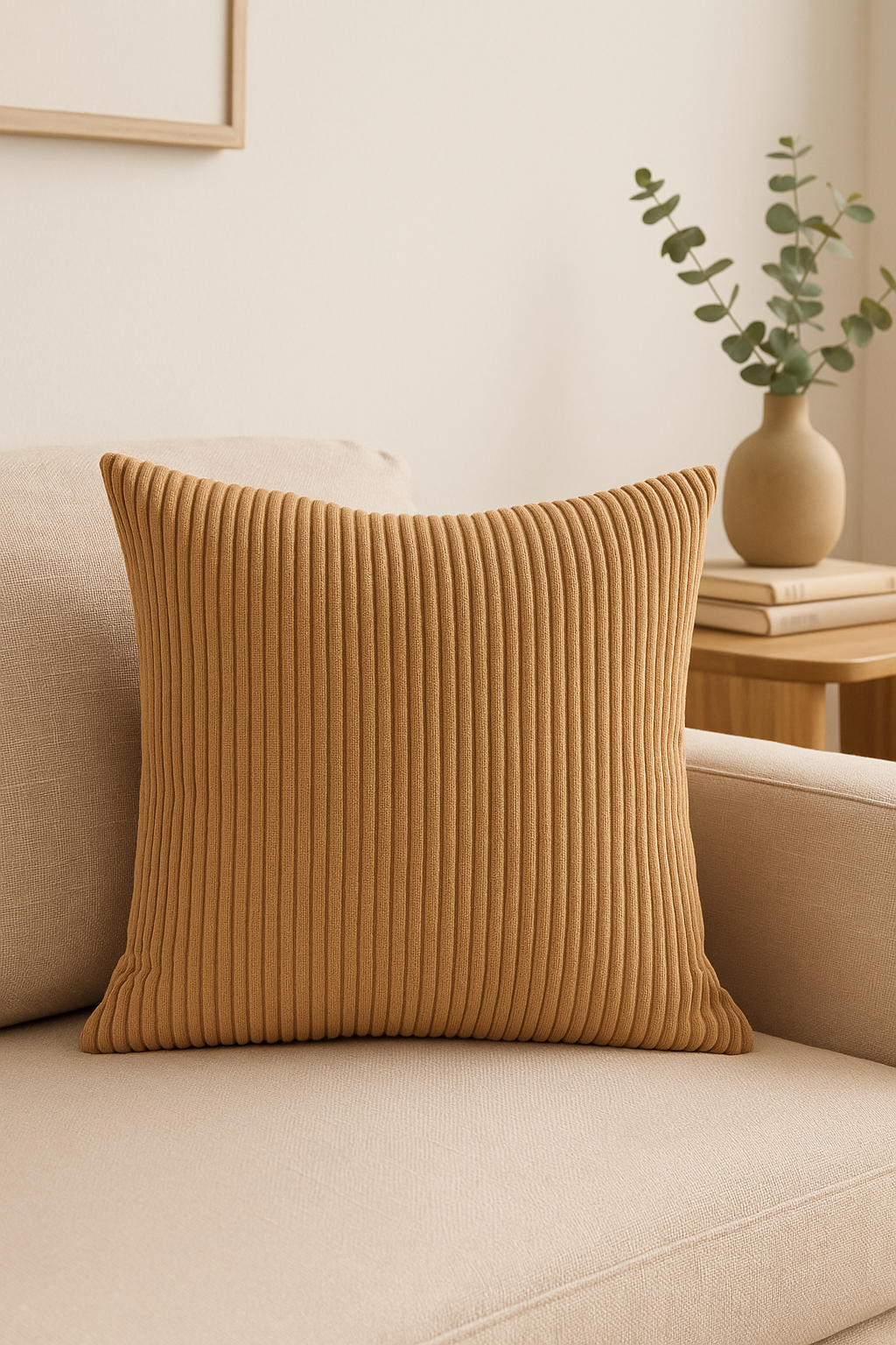 Striped Ribbed Velvet Throw Pillow Cover, Large Customizable Size - view 2