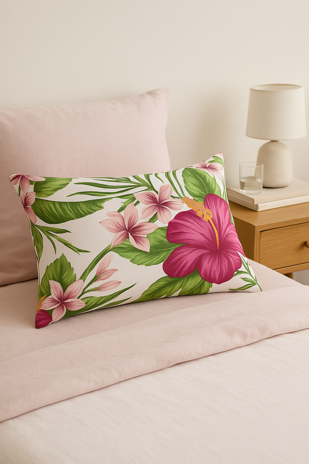 Rectangular throw pillow cover with tropical flowers 30 x 50 cm - view 2