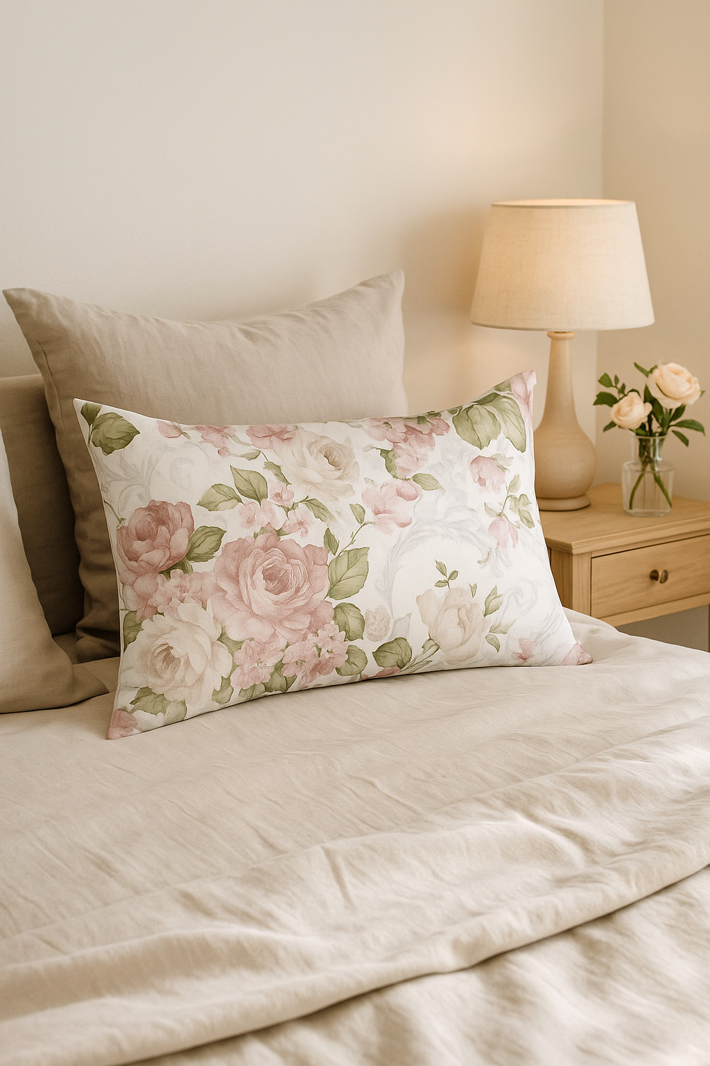 Rectangular throw pillow cover decorative red and pink rainbow flowers - view 2