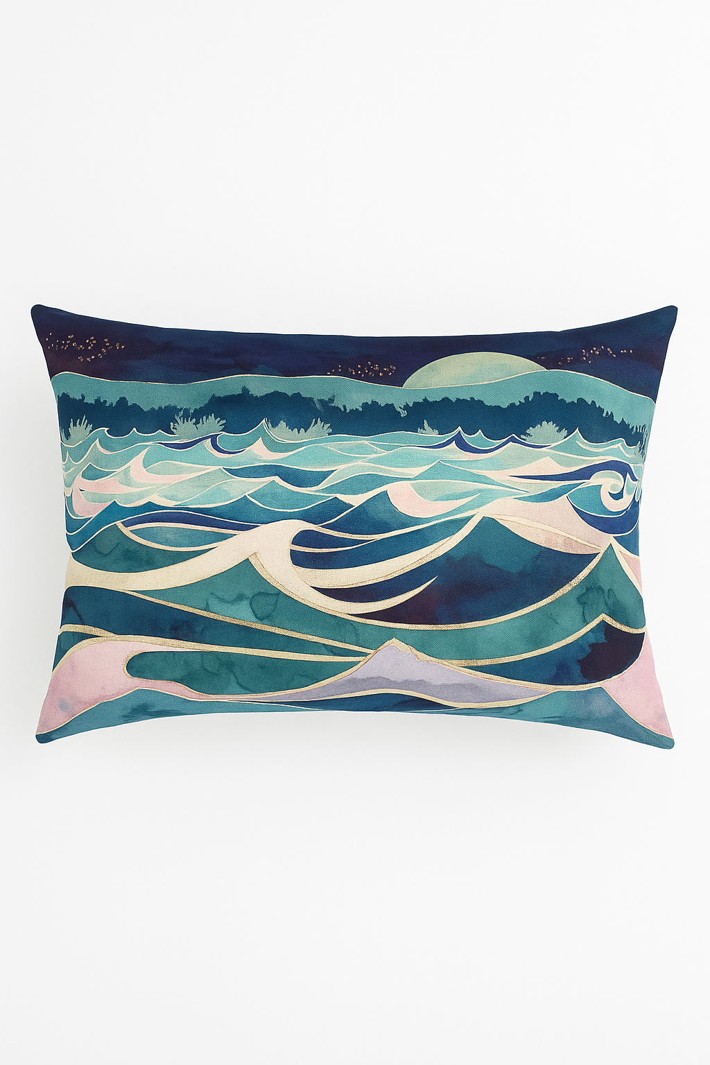 Chinese watercolor stripes rectangular throw pillow cover