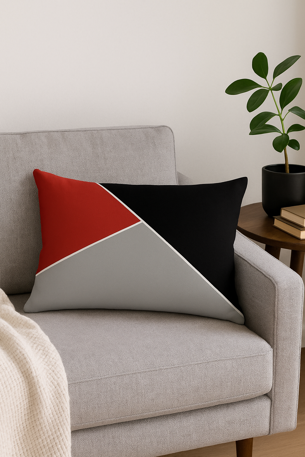 Rectangular throw pillow cover geometric yellow and red pattern - view 2