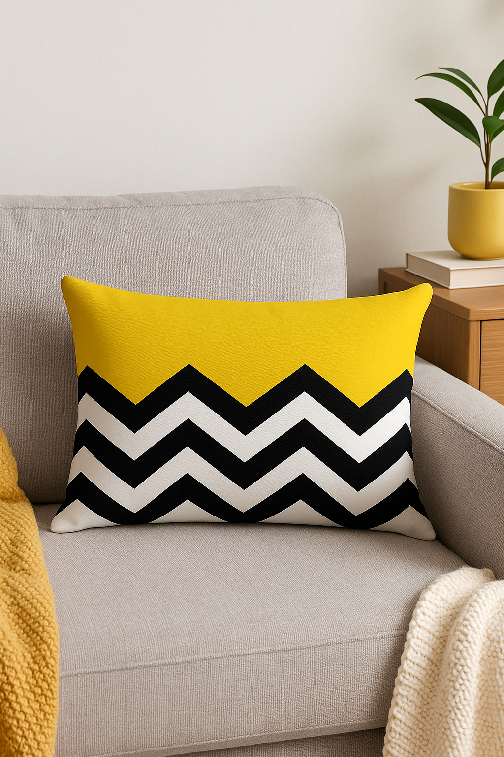 Modernized Yellow & Red Geometric Pillow Cover, 30 X 50 cm - view 2