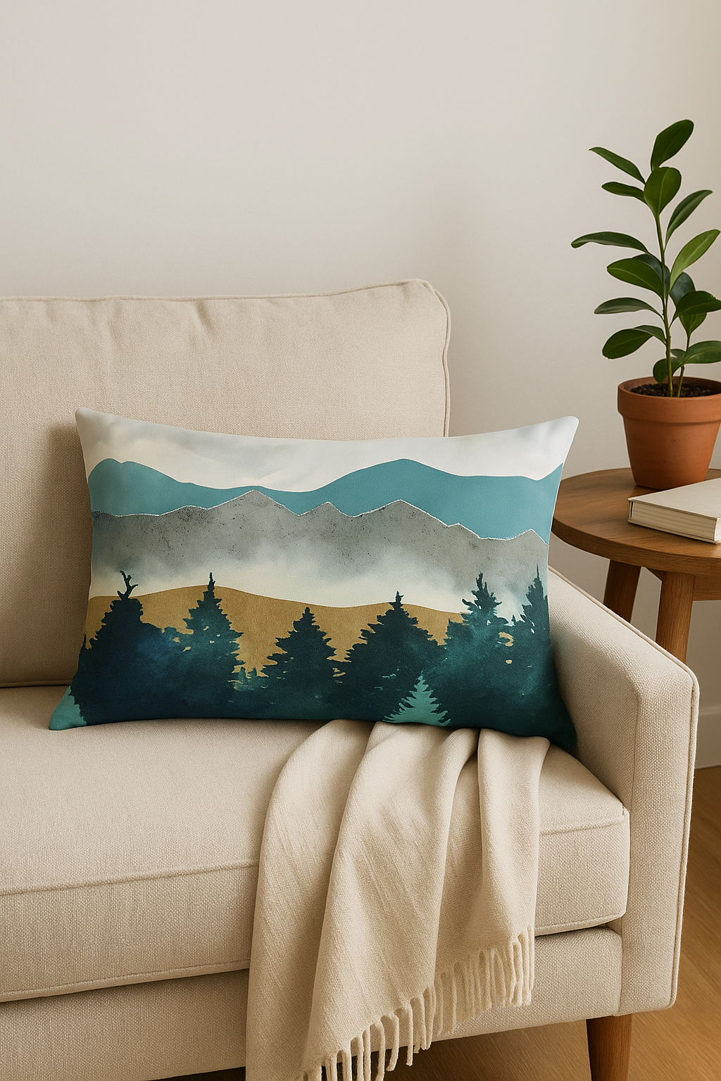 Chinese-Style Watercolor Stripe Lumbar Pillow Cover, Design 1 - view 2