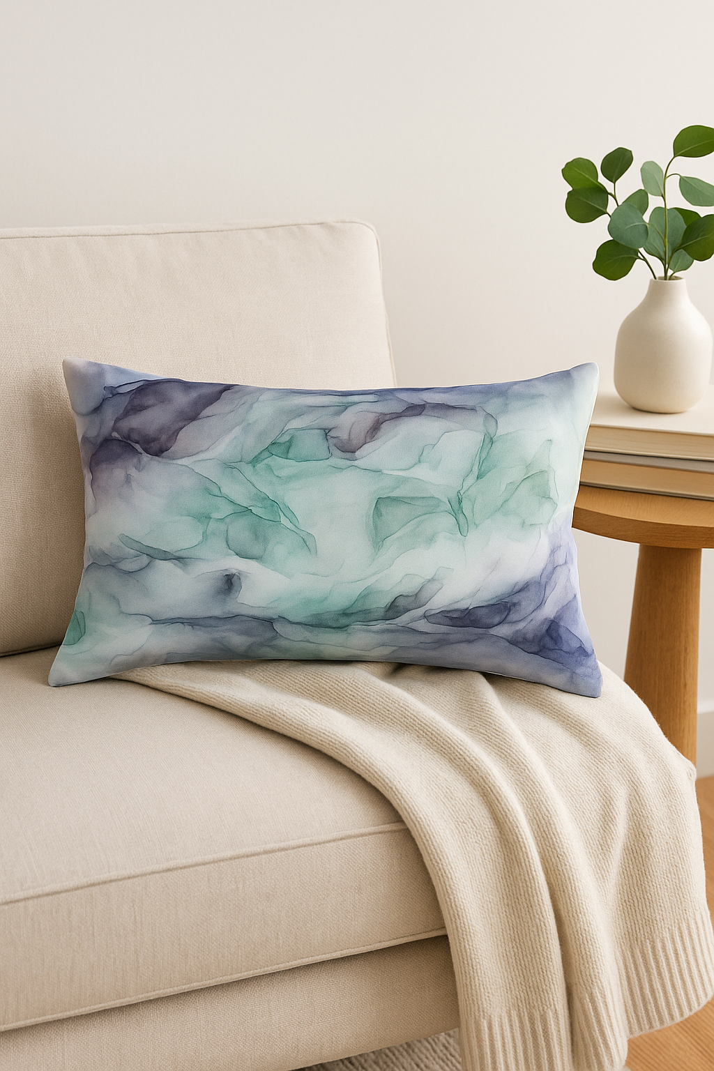 Chinese style rectangular throw pillow cover watercolor stripes 30x50 cm - view 2