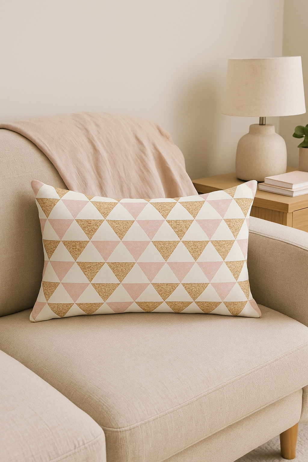 Pink throw pillow cover trendy geometric pattern for interior decoration - view 2