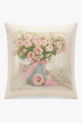 Bright Pink Nordic Throw Pillow Cover with Delicate Floral Print
