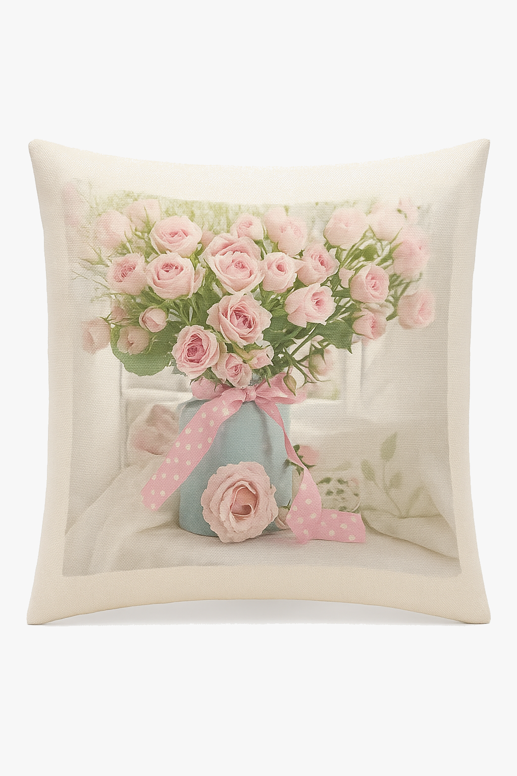 Bright Pink Nordic Throw Pillow Cover with Delicate Floral Print