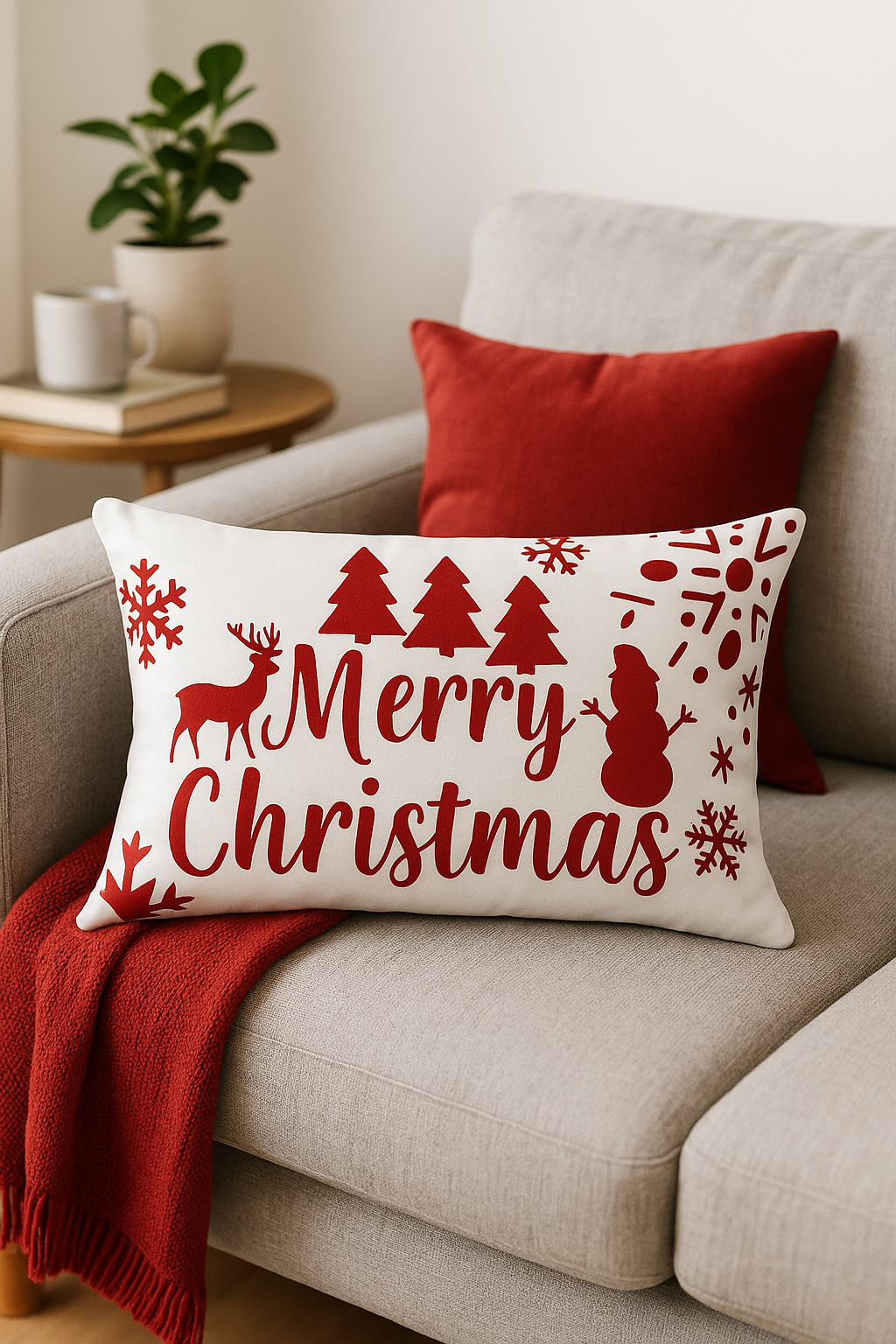 Festive Red Christmas Throw Pillow Cover for Interior Decoration - view 2