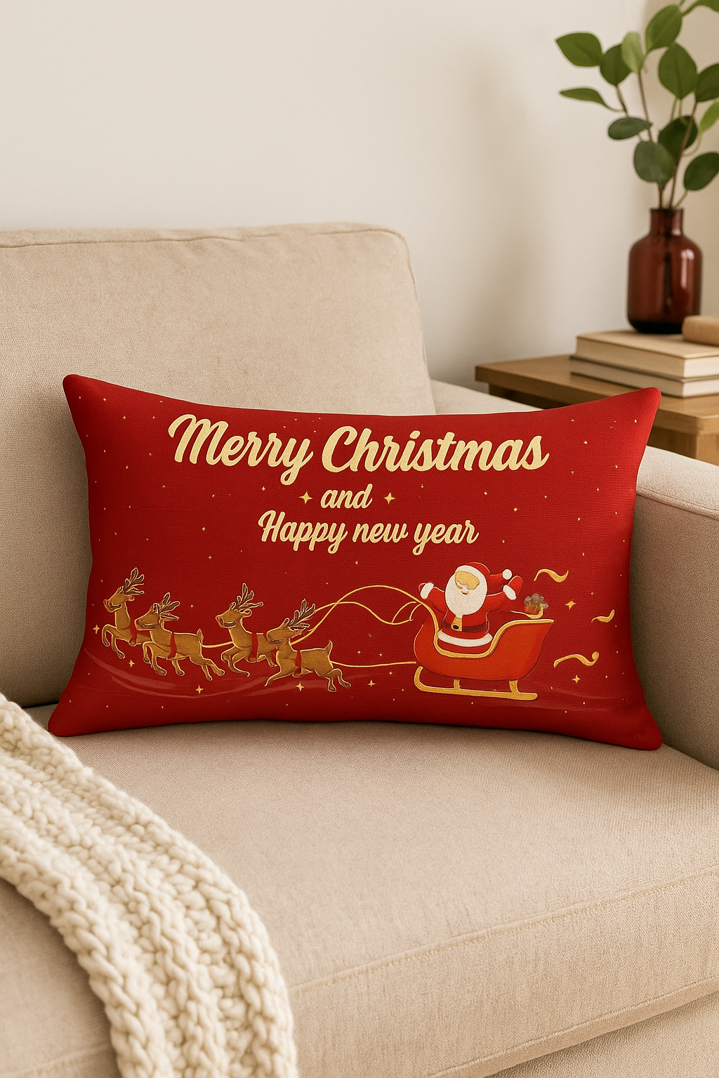 Refined Red Christmas Throw Pillow Cover for Interior Decoration - view 2