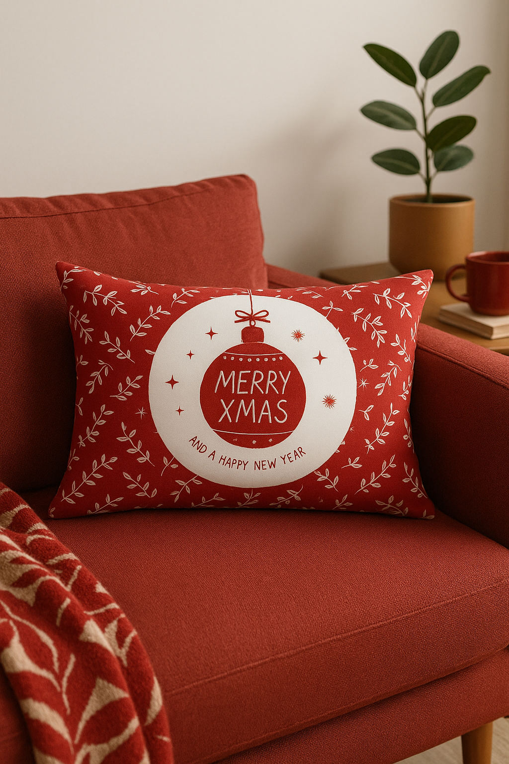 Sophisticated Red Christmas Throw Pillow Cover for Interior Decor - view 2