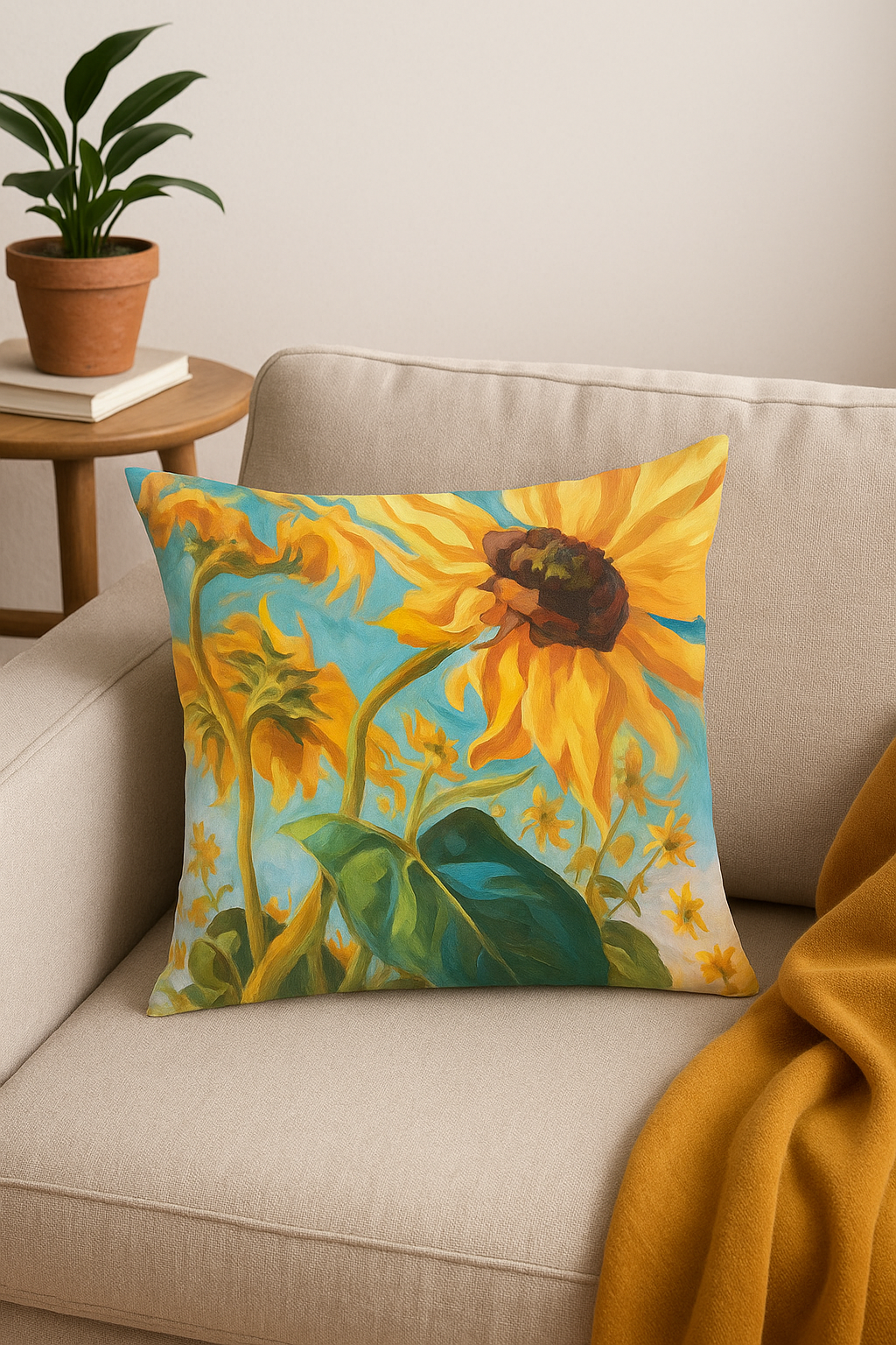 Sunflower throw pillow cover for elegant summer decoration - view 2