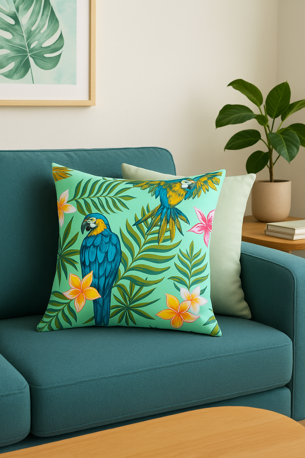 Lush Exotic Tropical Parrot Throw Pillow Cover - view 2