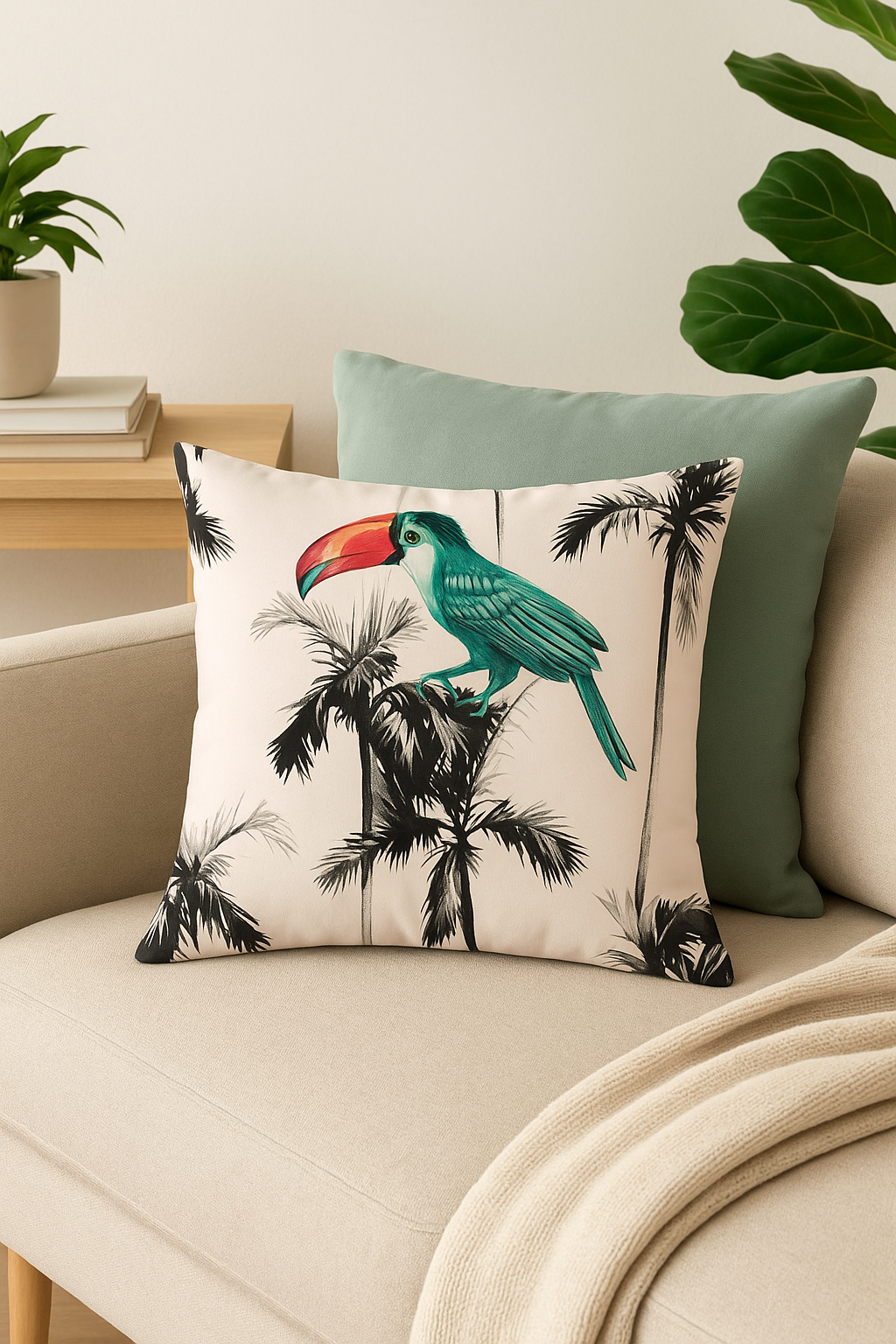 Tropical Parrot Throw Pillow Cover, Sophisticated Wildlife Print - view 2