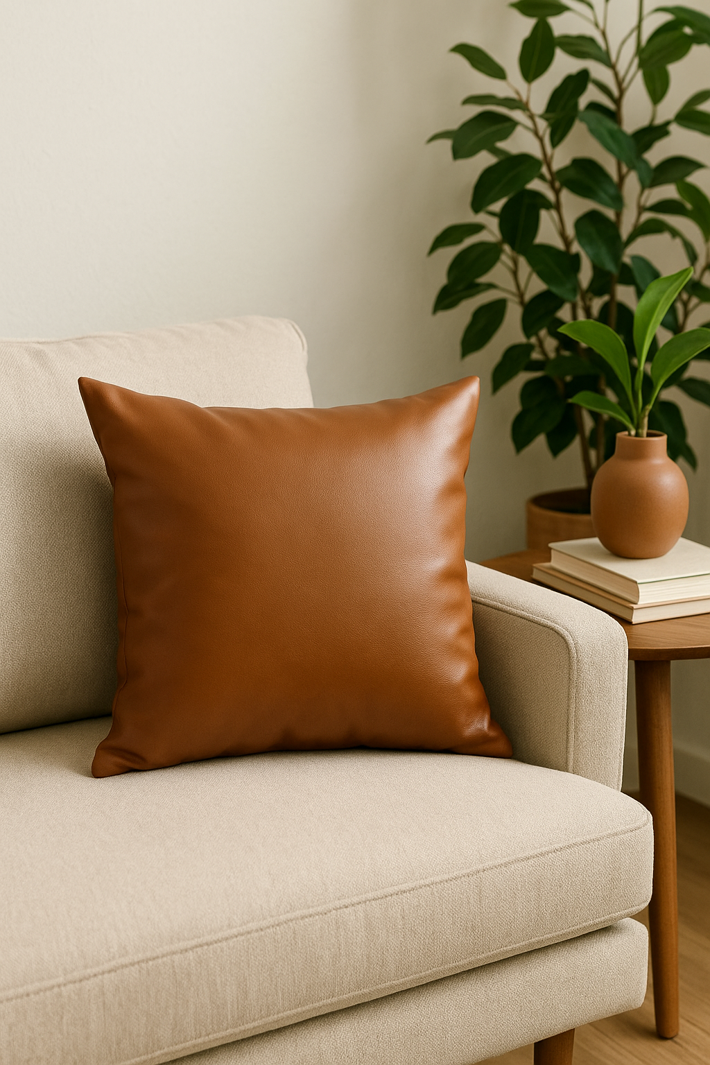 Solid leather throw pillow cover for modern interior decoration - view 2