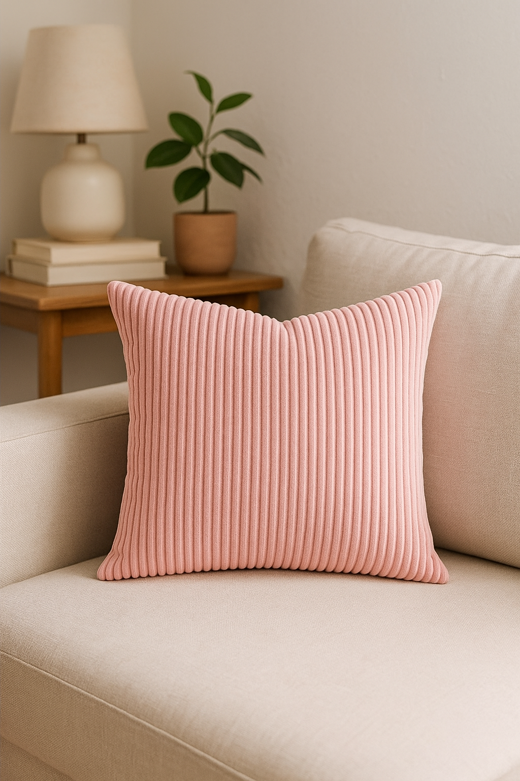 Structured Striped Ribbed Velvet Throw Pillow Cover - view 2