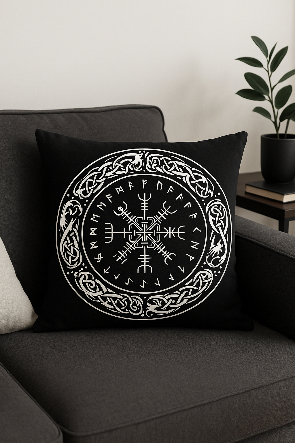 Viking throw pillow cover amulet geometric pattern black white - view 2