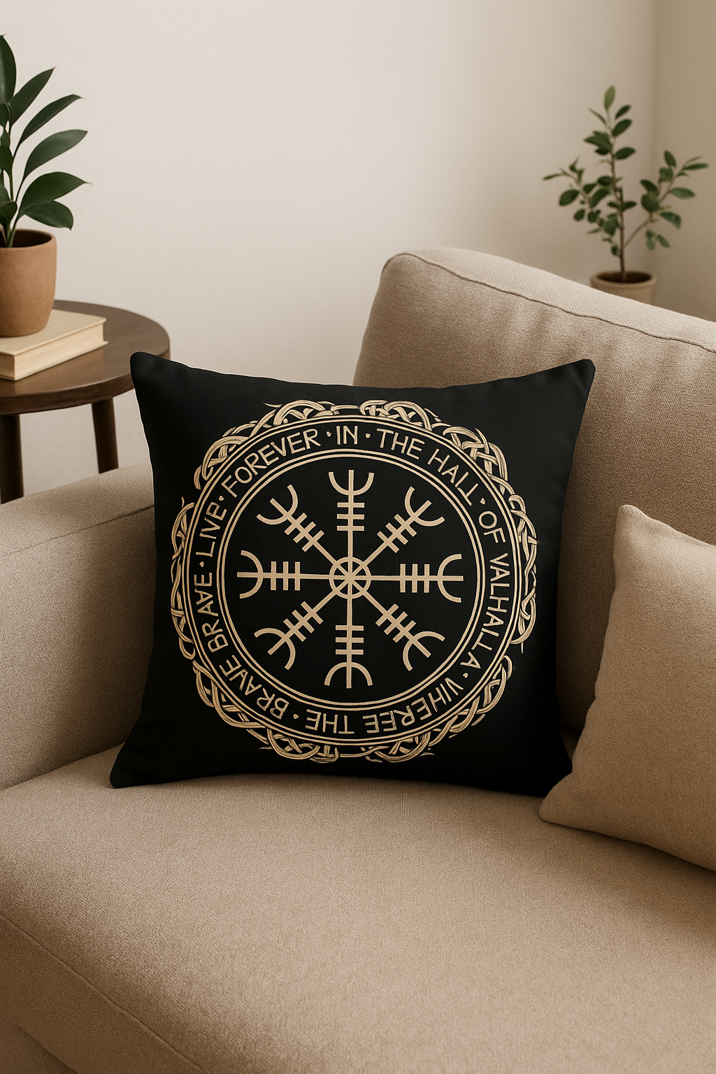 Graphic Black and White Viking Amulet Throw Pillow Cover - view 2