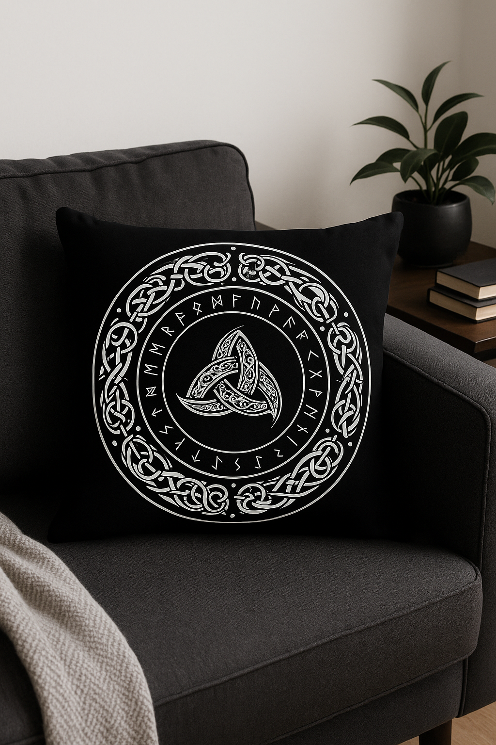 Magnetic Viking Amulet Throw Pillow Cover in Black and White - view 2