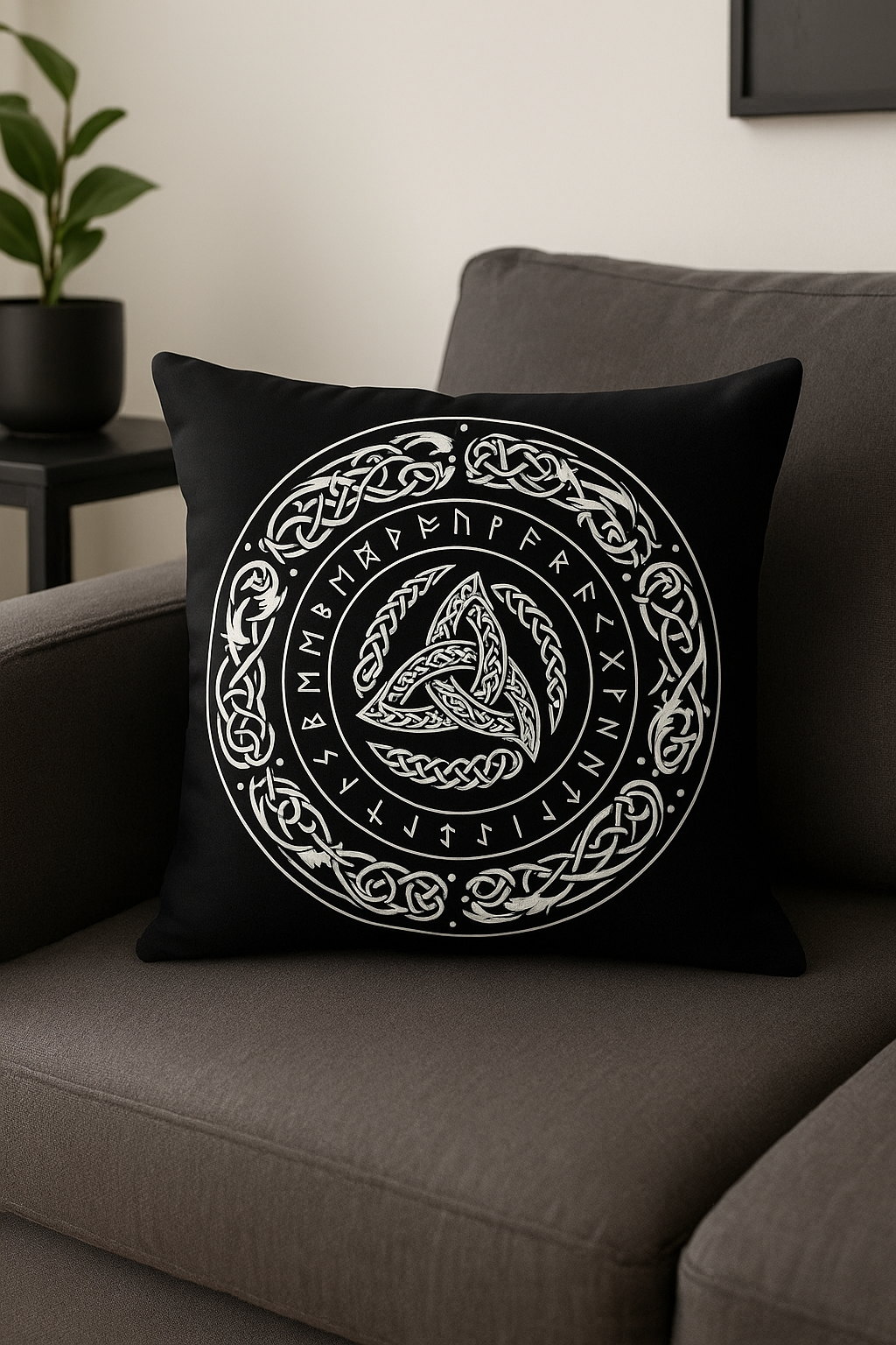 Viking Amulet Throw Pillow Cover, Black and White Nordic Design - view 2