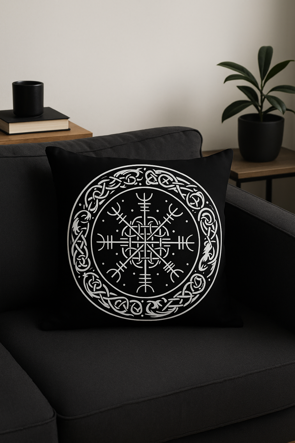 Mysterious Viking Amulet Throw Pillow Cover, Nordic Talisman Print - view 2