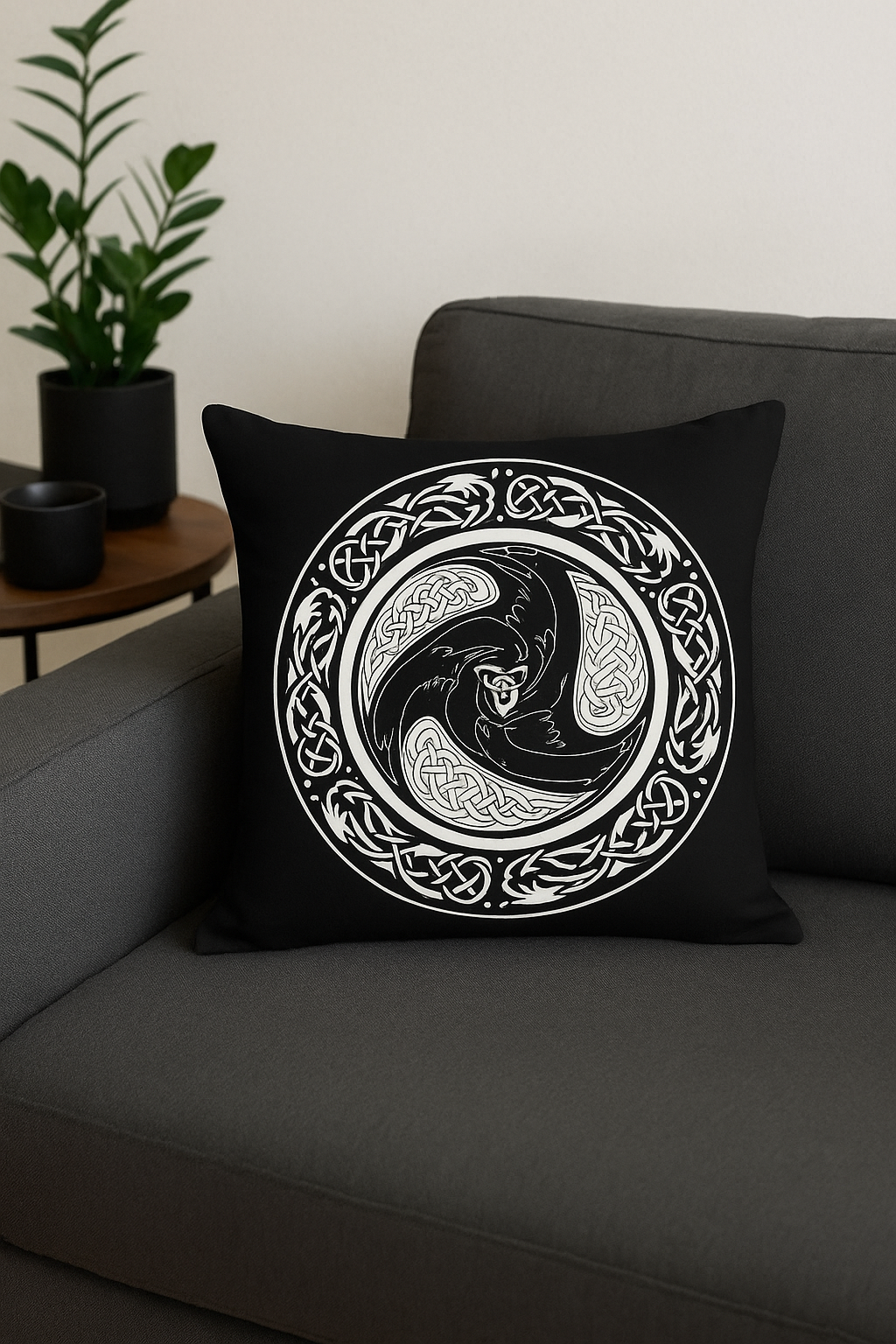 Chic Viking Amulet Throw Pillow Cover, Black and White Motif - view 2
