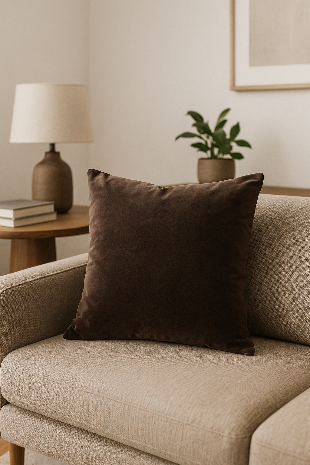 Deep Brown Velvet Cushion Cover with Plush Finish - view 2