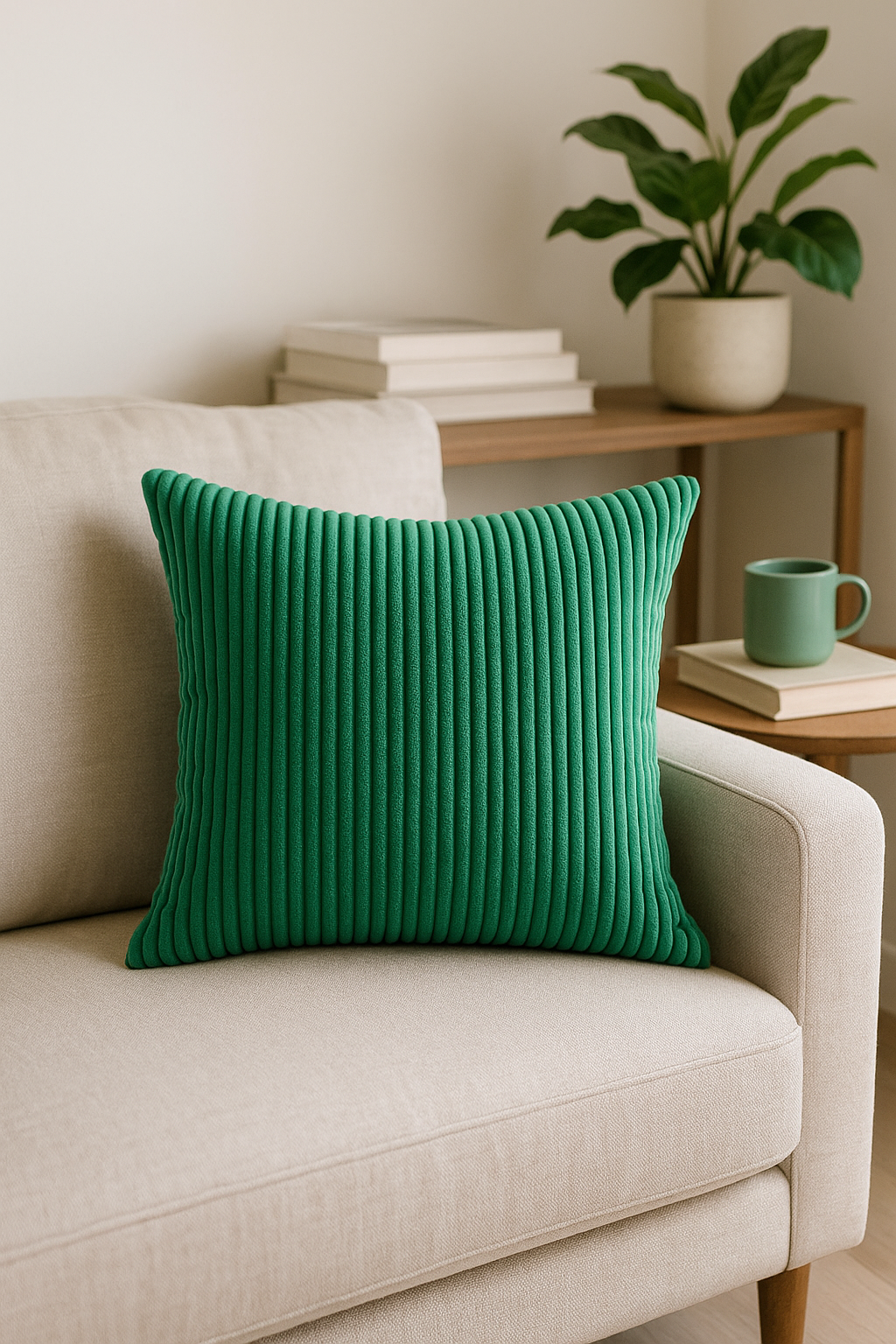 Striped Ribbed Velvet Cushion Cover in Emerald Green, 30-50x70 cm - view 2