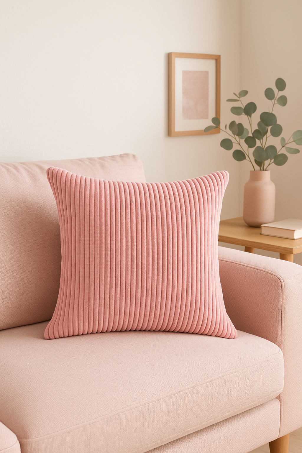 Striped Ribbed Velvet Cushion Cover in Rubber Pink, 30x50 and 50x70 cm - view 2